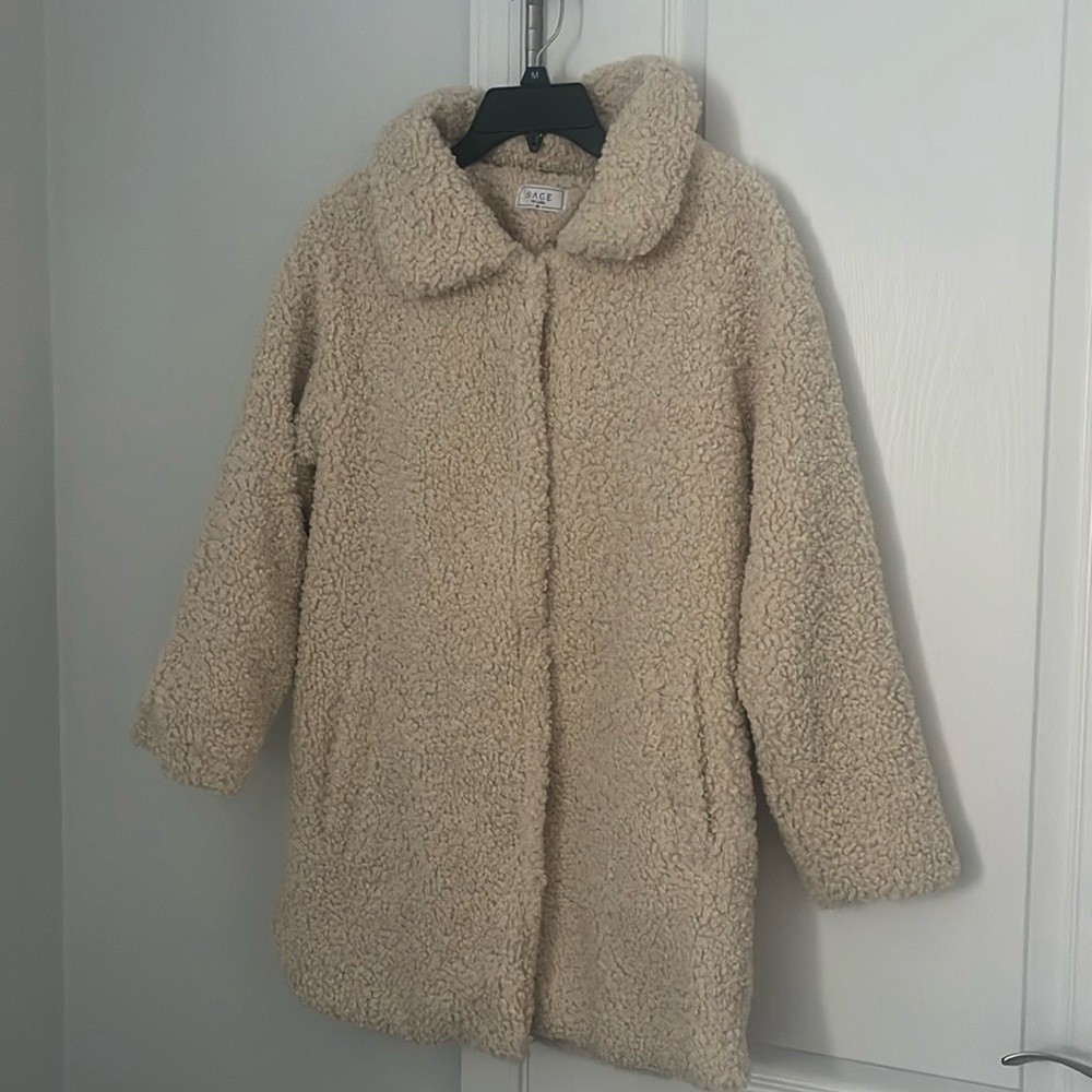 New never work Sage Teddy Bear coat. Mid length
